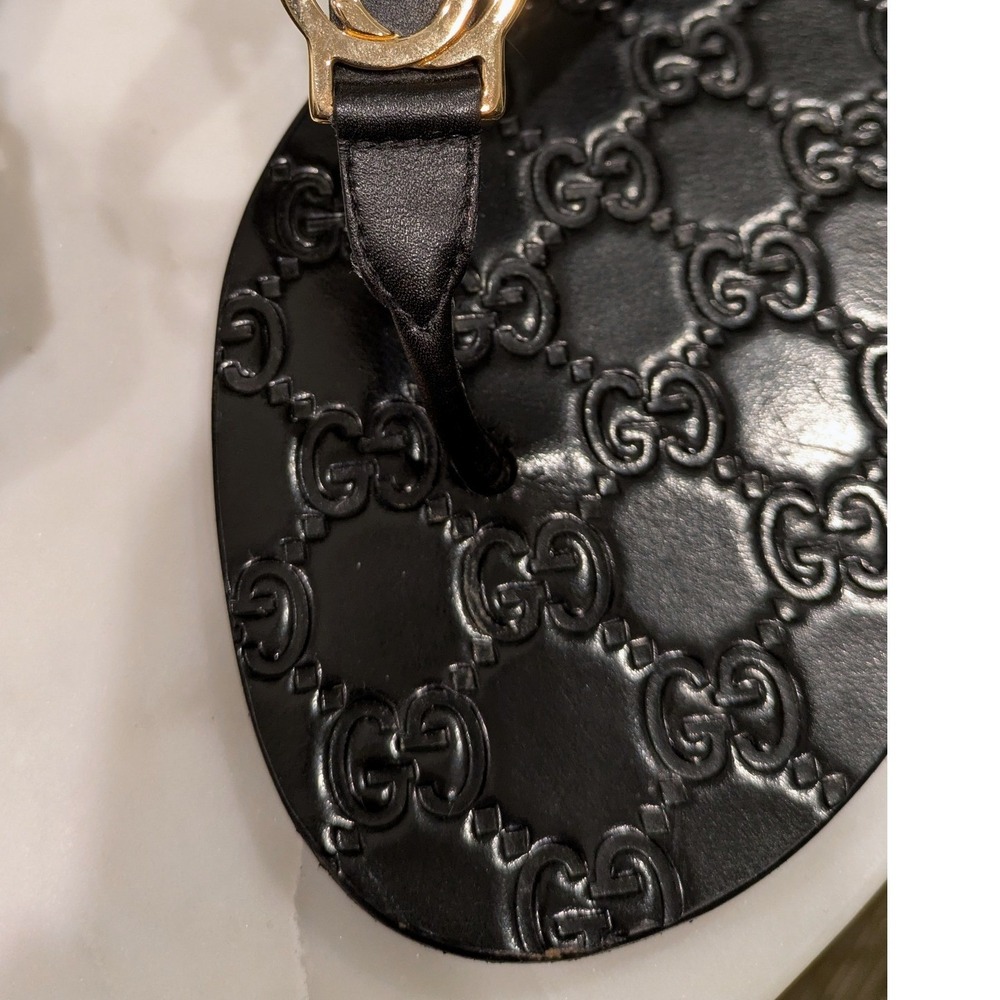 Gucci Flip Flop Thong Sandals Women 37.5 Black Green Red GG Monogram - Picture 7 of 14